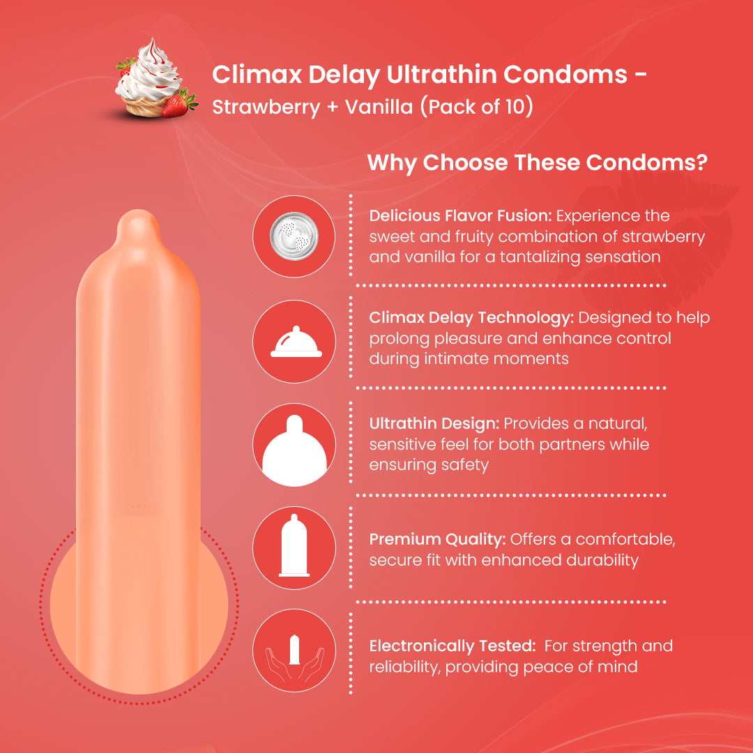 Climax Delay Ultrathin Condoms Strawberry+Vanilla Pack of 3