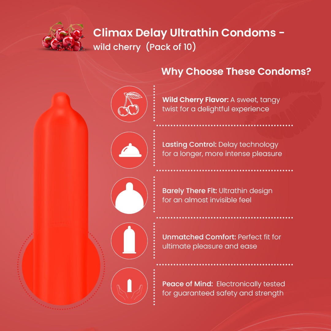 Climax Delay Ultrathin Condoms Wild Cherry Pack of 3