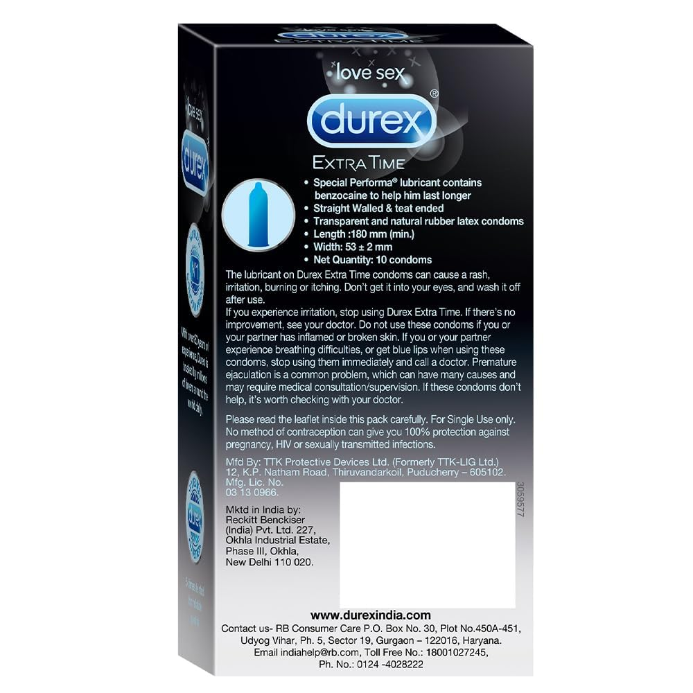Durex Extra Time Condoms for Men - 10 Count (Pack of 3)