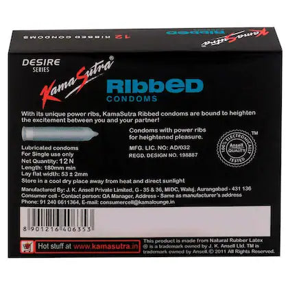 Kama Sutra Ribbed Condom Pack of 12