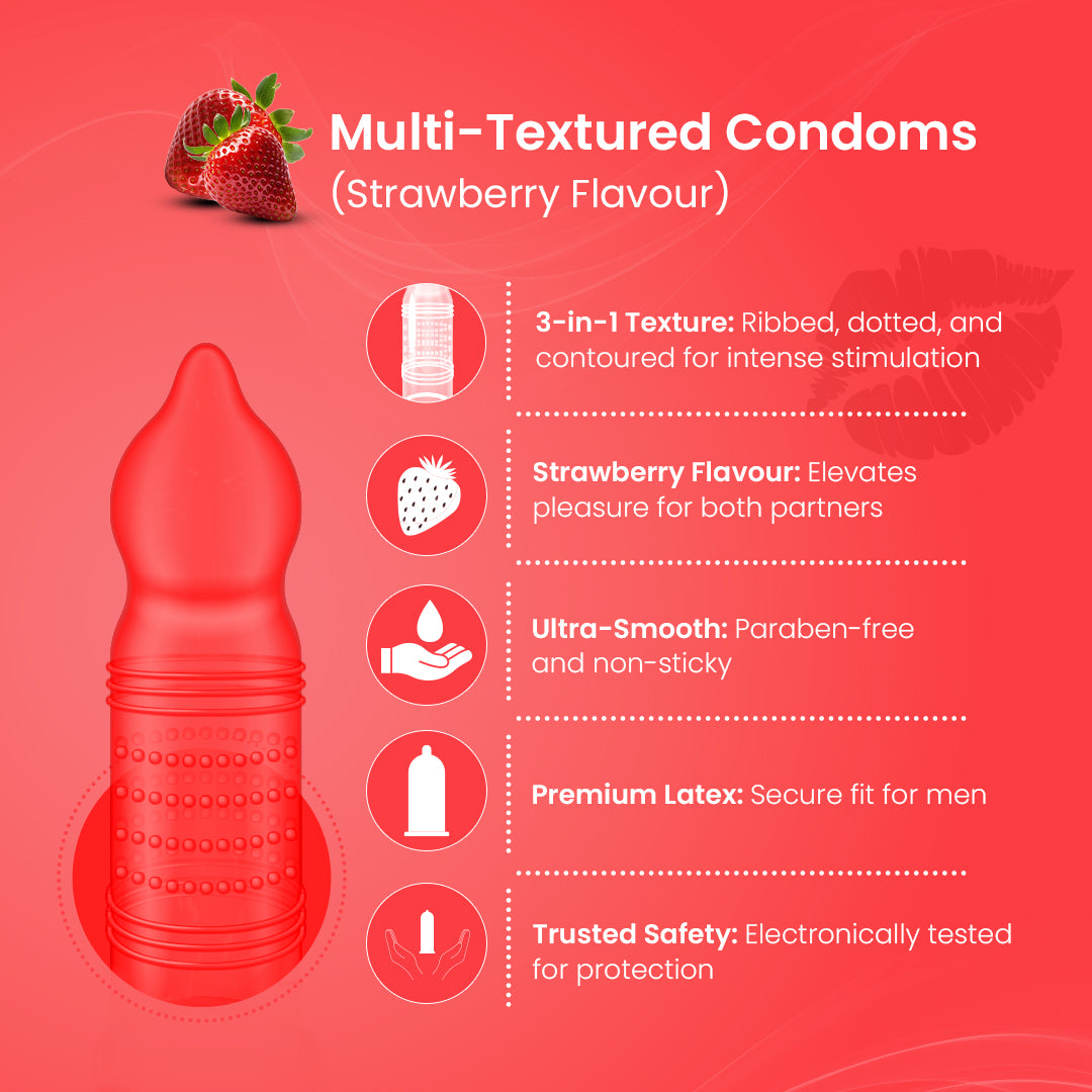 Multi Textured Condoms Strawberry Pack of 3