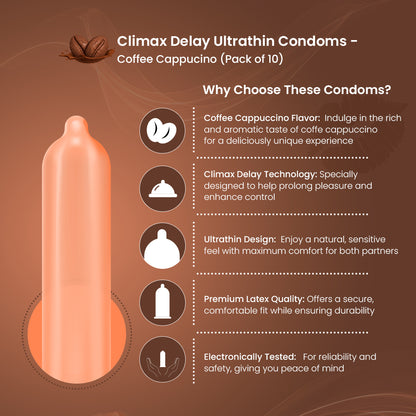 Climax Delay Ultrathin Condoms Coffee Cappucino Pack of 10