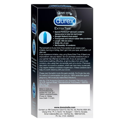 Durex Extra Time Condoms for Men - 10 Count (Pack of 3)